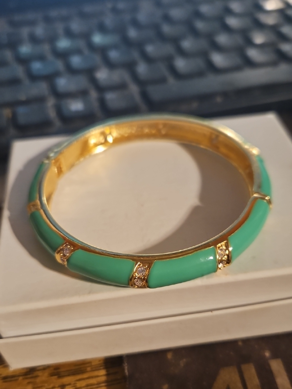 Green Gold Rhinestone Clamper Bracelet - Picture 3 of 3